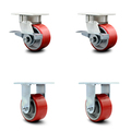 Service Caster 4 Inch Kingpinless Red Poly on Steel Wheel Caster Brakes 2 Rigid SCC, 2PK SCC-KP30S420-PUR-RS-SLB-2-R-2